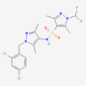 molecular formula C18H19Cl2F2N5O2S B4571158 N-[1-(2,4-二氯苄基)-3,5-二甲基-1H-吡唑-4-基]-1-(二氟甲基)-3,5-二甲基-1H-吡唑-4-磺酰胺 