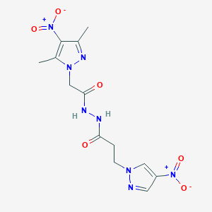molecular formula C13H16N8O6 B457117 N'-[(3,5-dimethyl-4-nitro-1H-pyrazol-1-yl)acetyl]-3-(4-nitro-1H-pyrazol-1-yl)propanehydrazide 