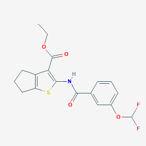 molecular formula C18H17F2NO4S B457125 ethyl 2-({[3-(difluoromethoxy)phenyl]carbonyl}amino)-5,6-dihydro-4H-cyclopenta[b]thiophene-3-carboxylate 