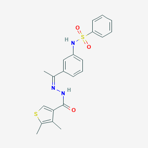 molecular formula C21H21N3O3S2 B457128 N-(3-{N-[(4,5-dimethyl-3-thienyl)carbonyl]ethanehydrazonoyl}phenyl)benzenesulfonamide 