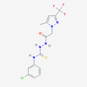 molecular formula C14H13ClF3N5OS B457132 N-(3-chlorophenyl)-2-{[5-methyl-3-(trifluoromethyl)-1H-pyrazol-1-yl]acetyl}hydrazinecarbothioamide 