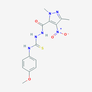 molecular formula C14H16N6O4S B457135 2-({4-nitro-1,3-dimethyl-1H-pyrazol-5-yl}carbonyl)-N-(4-methoxyphenyl)hydrazinecarbothioamide 