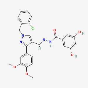 molecular formula C26H23ClN4O5 B4571361 N'-{[1-(2-chlorobenzyl)-3-(3,4-dimethoxyphenyl)-1H-pyrazol-4-yl]methylene}-3,5-dihydroxybenzohydrazide 