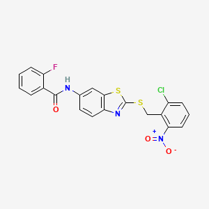 N-{2-[(2-chloro-6-nitrobenzyl)thio]-1,3-benzothiazol-6-yl}-2-fluorobenzamide