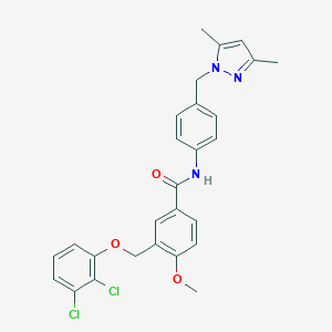 molecular formula C27H25Cl2N3O3 B457140 3-[(2,3-dichlorophenoxy)methyl]-N-{4-[(3,5-dimethyl-1H-pyrazol-1-yl)methyl]phenyl}-4-methoxybenzamide 