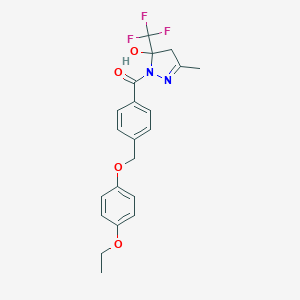 molecular formula C21H21F3N2O4 B457148 1-{4-[(4-ethoxyphenoxy)methyl]benzoyl}-3-methyl-5-(trifluoromethyl)-4,5-dihydro-1H-pyrazol-5-ol 