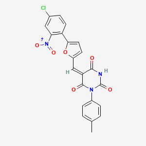 molecular formula C22H14ClN3O6 B4571481 5-{[5-(4-氯-2-硝基苯基)-2-呋喃基]亚甲基}-1-(4-甲基苯基)-2,4,6(1H,3H,5H)-嘧啶三酮 