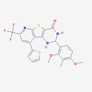 molecular formula C23H18F3N3O3S2 B457149 2-(2,4-dimethoxy-3-methylphenyl)-9-(2-thienyl)-7-(trifluoromethyl)-2,3-dihydropyrido[3',2':4,5]thieno[3,2-d]pyrimidin-4(1H)-one 