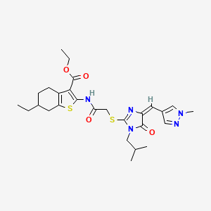 molecular formula C27H35N5O4S2 B4571496 ETHYL 6-ETHYL-2-{[2-({1-ISOBUTYL-4-[(E)-1-(1-METHYL-1H-PYRAZOL-4-YL)METHYLIDENE]-5-OXO-4,5-DIHYDRO-1H-IMIDAZOL-2-YL}SULFANYL)ACETYL]AMINO}-4,5,6,7-TETRAHYDRO-1-BENZOTHIOPHENE-3-CARBOXYLATE 