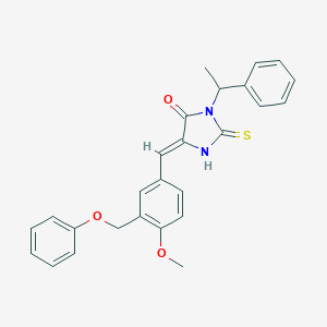 molecular formula C26H24N2O3S B457151 5-[4-Methoxy-3-(phenoxymethyl)benzylidene]-3-(1-phenylethyl)-2-thioxo-4-imidazolidinone 