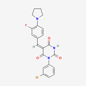 (5E)-1-(3-bromophenyl)-5-[3-fluoro-4-(pyrrolidin-1-yl)benzylidene]pyrimidine-2,4,6(1H,3H,5H)-trione