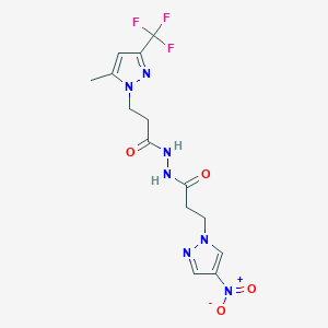molecular formula C14H16F3N7O4 B457157 3-[5-methyl-3-(trifluoromethyl)-1H-pyrazol-1-yl]-N'-[3-(4-nitro-1H-pyrazol-1-yl)propanoyl]propanehydrazide 