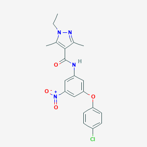 molecular formula C20H19ClN4O4 B457158 N-{3-(4-chlorophenoxy)-5-nitrophenyl}-1-ethyl-3,5-dimethyl-1H-pyrazole-4-carboxamide 