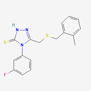 molecular formula C17H16FN3S2 B4571599 4-(3-fluorophenyl)-5-{[(2-methylbenzyl)thio]methyl}-4H-1,2,4-triazole-3-thiol 