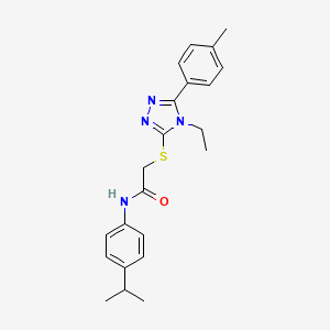 molecular formula C22H26N4OS B4571612 2-{[4-ethyl-5-(4-methylphenyl)-4H-1,2,4-triazol-3-yl]sulfanyl}-N-[4-(propan-2-yl)phenyl]acetamide 