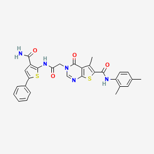 3-(2-((3-carbamoyl-5-phenylthiophen-2-yl)amino)-2-oxoethyl)-N-(2,4-dimethylphenyl)-5-methyl-4-oxo-3,4-dihydrothieno[2,3-d]pyrimidine-6-carboxamide