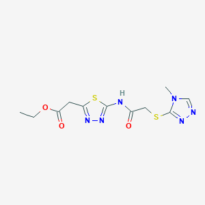 molecular formula C11H14N6O3S2 B4571634 乙酸[5-({[(4-甲基-4H-1,2,4-三唑-3-基)硫代]乙酰}氨基)-1,3,4-噻二唑-2-基]乙酯 