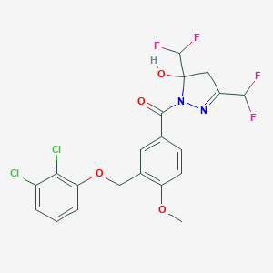 molecular formula C20H16Cl2F4N2O4 B457166 1-{3-[(2,3-dichlorophenoxy)methyl]-4-methoxybenzoyl}-3,5-bis(difluoromethyl)-4,5-dihydro-1H-pyrazol-5-ol 