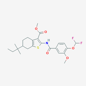molecular formula C24H29F2NO5S B457172 Methyl 2-{[4-(difluoromethoxy)-3-methoxybenzoyl]amino}-6-tert-pentyl-4,5,6,7-tetrahydro-1-benzothiophene-3-carboxylate 
