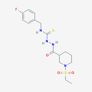 molecular formula C16H23FN4O3S2 B4571733 2-{[1-(ethylsulfonyl)piperidin-3-yl]carbonyl}-N-(4-fluorobenzyl)hydrazinecarbothioamide 