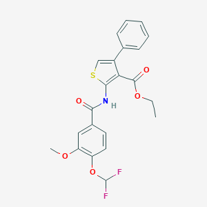 molecular formula C22H19F2NO5S B457177 Ethyl 2-{[4-(difluoromethoxy)-3-methoxybenzoyl]amino}-4-phenyl-3-thiophenecarboxylate 