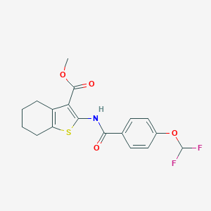 molecular formula C18H17F2NO4S B457178 Methyl 2-({[4-(difluoromethoxy)phenyl]carbonyl}amino)-4,5,6,7-tetrahydro-1-benzothiophene-3-carboxylate 