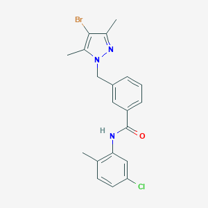 molecular formula C20H19BrClN3O B457181 3-[(4-bromo-3,5-dimethyl-1H-pyrazol-1-yl)methyl]-N-(5-chloro-2-methylphenyl)benzamide 