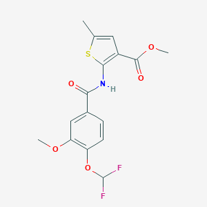 molecular formula C16H15F2NO5S B457182 Methyl 2-{[4-(difluoromethoxy)-3-methoxybenzoyl]amino}-5-methyl-3-thiophenecarboxylate 
