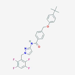 molecular formula C28H25F4N3O2 B457185 4-[(4-tert-butylphenoxy)methyl]-N-[1-(2,3,5,6-tetrafluorobenzyl)-1H-pyrazol-3-yl]benzamide 