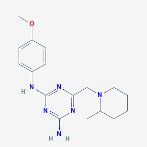 molecular formula C17H24N6O B4571953 N-(4-甲氧基苯基)-6-[(2-甲基-1-哌啶基)甲基]-1,3,5-三嗪-2,4-二胺 