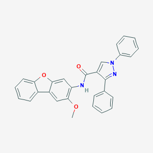 molecular formula C29H21N3O3 B457204 N-(2-methoxydibenzo[b,d]furan-3-yl)-1,3-diphenyl-1H-pyrazole-4-carboxamide 