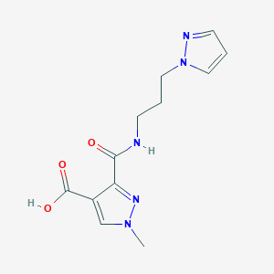 molecular formula C12H15N5O3 B4572054 1-methyl-3-({[3-(1H-pyrazol-1-yl)propyl]amino}carbonyl)-1H-pyrazole-4-carboxylic acid 