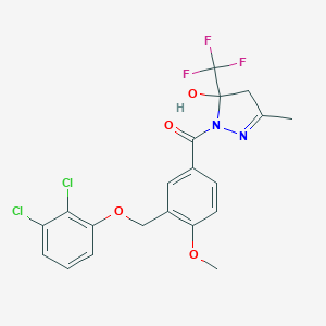 molecular formula C20H17Cl2F3N2O4 B457212 {3-[(2,3-dichlorophenoxy)methyl]-4-methoxyphenyl}[5-hydroxy-3-methyl-5-(trifluoromethyl)-4,5-dihydro-1H-pyrazol-1-yl]methanone 