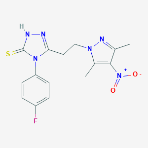 molecular formula C15H15FN6O2S B457217 4-(4-fluorophenyl)-3-(2-{4-nitro-3,5-dimethyl-1H-pyrazol-1-yl}ethyl)-5-sulfanyl-4H-1,2,4-triazole 