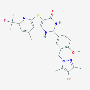 molecular formula C24H21BrF3N5O2S B457221 2-{3-[(4-bromo-3,5-dimethyl-1H-pyrazol-1-yl)methyl]-4-methoxyphenyl}-9-methyl-7-(trifluoromethyl)-2,3-dihydropyrido[3',2':4,5]thieno[3,2-d]pyrimidin-4(1H)-one 