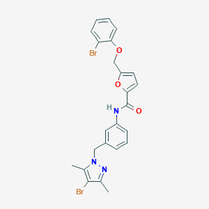 molecular formula C24H21Br2N3O3 B457224 N-{3-[(4-bromo-3,5-dimethyl-1H-pyrazol-1-yl)methyl]phenyl}-5-[(2-bromophenoxy)methyl]-2-furamide 