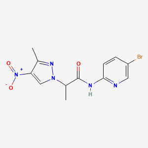 molecular formula C12H12BrN5O3 B4572247 N-(5-溴-2-吡啶基)-2-(3-甲基-4-硝基-1H-吡唑-1-基)丙酰胺 