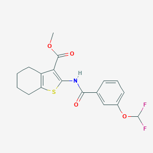 molecular formula C18H17F2NO4S B457226 Methyl 2-({[3-(difluoromethoxy)phenyl]carbonyl}amino)-4,5,6,7-tetrahydro-1-benzothiophene-3-carboxylate 