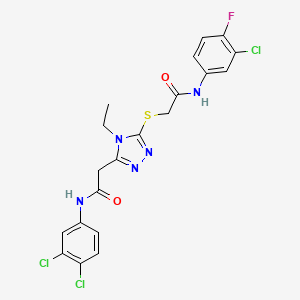 2-[5-({2-[(3-chloro-4-fluorophenyl)amino]-2-oxoethyl}sulfanyl)-4-ethyl-4H-1,2,4-triazol-3-yl]-N-(3,4-dichlorophenyl)acetamide