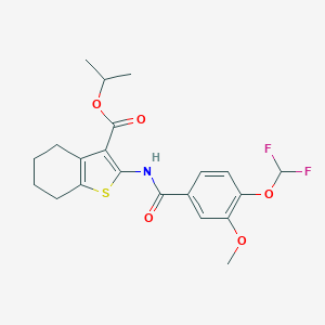 molecular formula C21H23F2NO5S B457232 Isopropyl 2-{[4-(difluoromethoxy)-3-methoxybenzoyl]amino}-4,5,6,7-tetrahydro-1-benzothiophene-3-carboxylate 