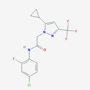 molecular formula C15H12ClF4N3O B457237 N-(4-chloro-2-fluorophenyl)-2-[5-cyclopropyl-3-(trifluoromethyl)-1H-pyrazol-1-yl]acetamide 