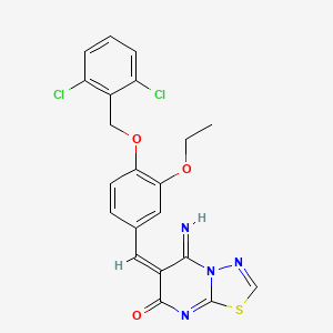 molecular formula C21H16Cl2N4O3S B4572494 (6E)-6-[[4-[(2,6-dichlorophenyl)methoxy]-3-ethoxyphenyl]methylidene]-5-imino-[1,3,4]thiadiazolo[3,2-a]pyrimidin-7-one 