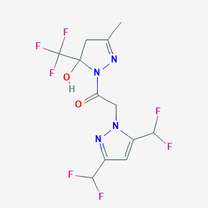 molecular formula C12H11F7N4O2 B457250 2-[3,5-BIS(DIFLUOROMETHYL)-1H-PYRAZOL-1-YL]-1-[5-HYDROXY-3-METHYL-5-(TRIFLUOROMETHYL)-4,5-DIHYDRO-1H-PYRAZOL-1-YL]-1-ETHANONE 