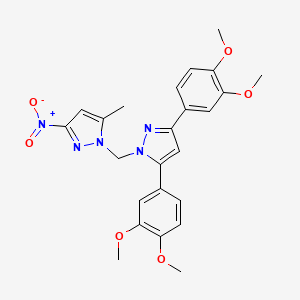 molecular formula C24H25N5O6 B4572536 1-{[3,5-bis(3,4-dimethoxyphenyl)-1H-pyrazol-1-yl]methyl}-5-methyl-3-nitro-1H-pyrazole 