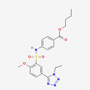 molecular formula C21H25N5O5S B4572588 butyl 4-[[5-(1-ethyltetrazol-5-yl)-2-methoxyphenyl]sulfonylamino]benzoate 