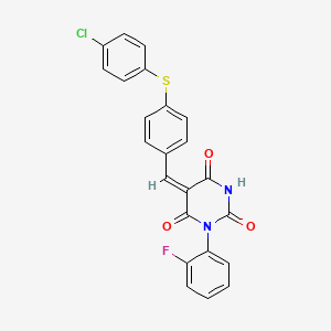 (5E)-5-{4-[(4-chlorophenyl)sulfanyl]benzylidene}-1-(2-fluorophenyl)pyrimidine-2,4,6(1H,3H,5H)-trione