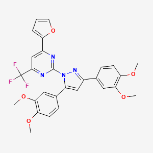 molecular formula C28H23F3N4O5 B4572686 2-[3,5-双(3,4-二甲氧基苯基)-1H-吡唑-1-基]-4-(2-呋喃基)-6-(三氟甲基)嘧啶 