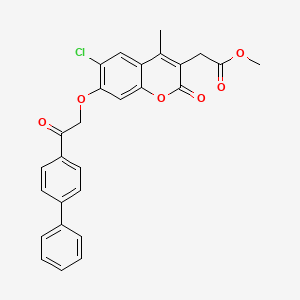 molecular formula C27H21ClO6 B4572720 醋酸{7-[2-(4-联苯基)-2-氧代乙氧基]-6-氯-4-甲基-2-氧代-2H-色满-3-基}甲酯 