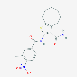 molecular formula C19H21N3O4S B457281 2-({4-Nitro-3-methylbenzoyl}amino)-4,5,6,7,8,9-hexahydrocycloocta[b]thiophene-3-carboxamide 