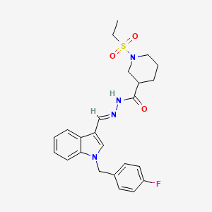 molecular formula C24H27FN4O3S B4572891 1-(ethylsulfonyl)-N'-{[1-(4-fluorobenzyl)-1H-indol-3-yl]methylene}-3-piperidinecarbohydrazide 